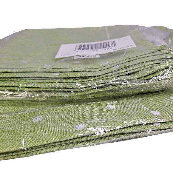 Green Placemats Set of 8 Polka Dot Border Machine Washable 12x17 Poliviscose New - Picture 10 of 10